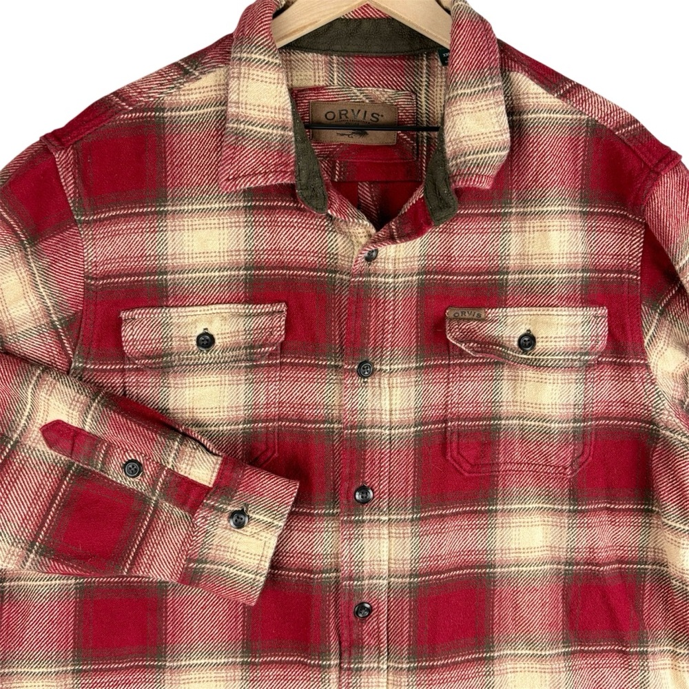Orvis Shirt Men XXL Red Plaid Heavyweight‎ Flannel Shacket Chore Outdoors